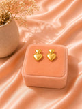 18K Gold Plated Double Heart Drop Earrings, Romantic Stainless Steel Jewelry