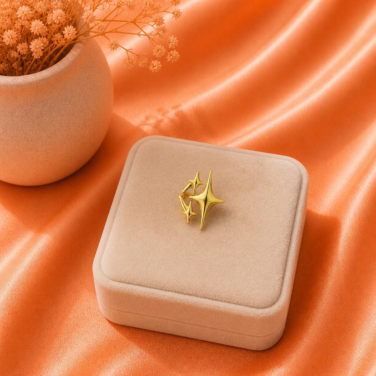 18K Gold Plated Star Cluster Ring, Adjustable Celestial Minimalist Jewelry
