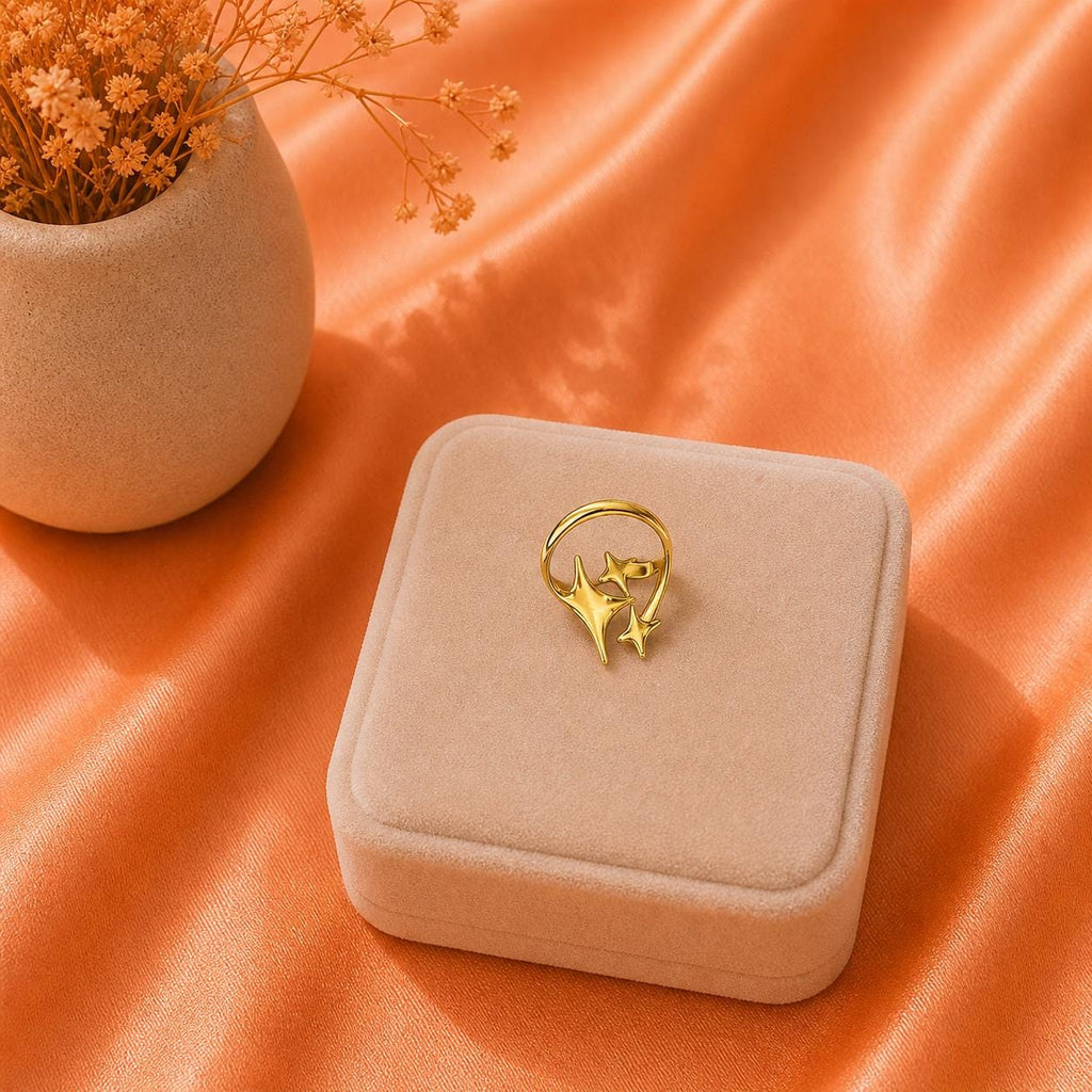 18K Gold Plated Star Cluster Ring, Adjustable Celestial Minimalist Jewelry