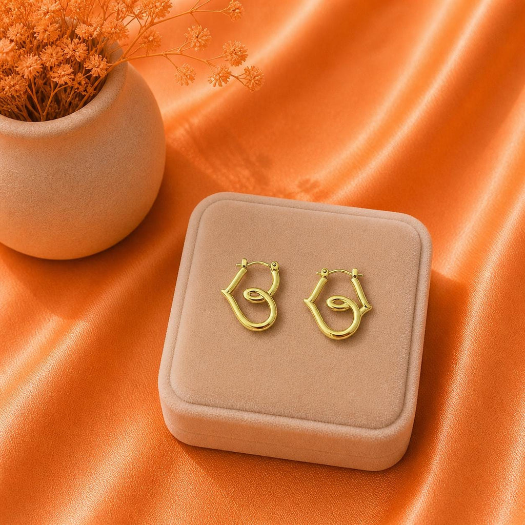 18K Gold Plated Heart Swirl Hoop Earrings, Minimalist Stainless Steel Jewelry