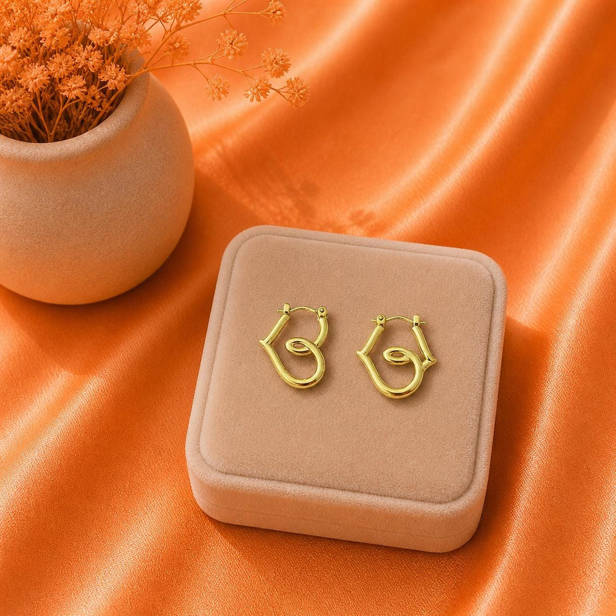 18K Gold Plated Heart Swirl Hoop Earrings, Minimalist Stainless Steel Jewelry