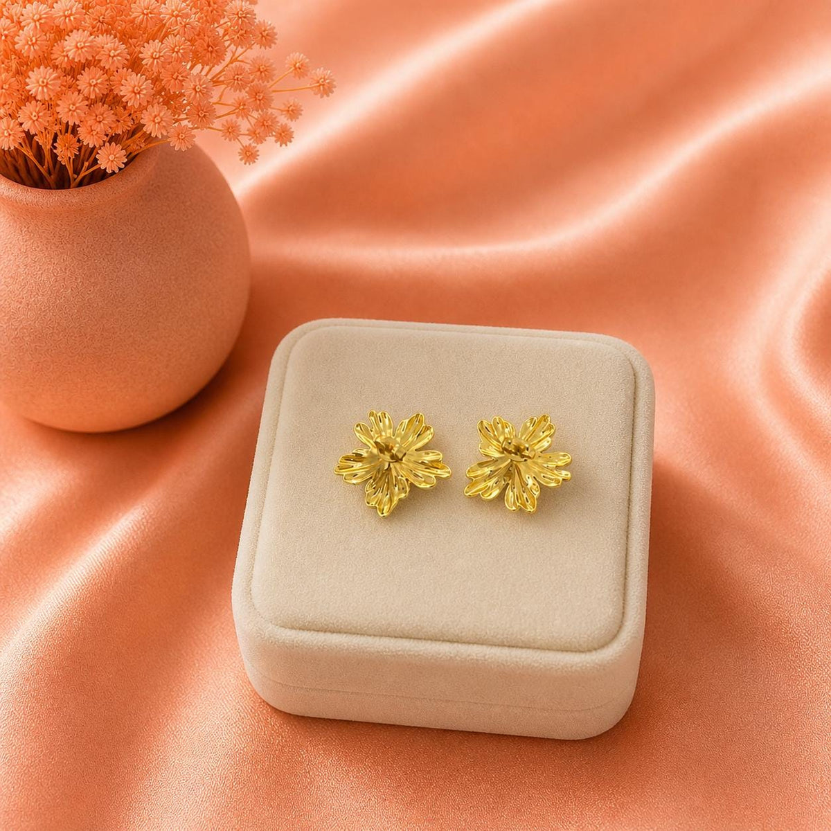 18K Gold Plated Flower Stud Earrings, Dainty Floral Minimalist Jewelry