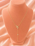 18K Gold Plated Bow Lariat Necklace, Dainty Y Chain, Minimalist Jewelry