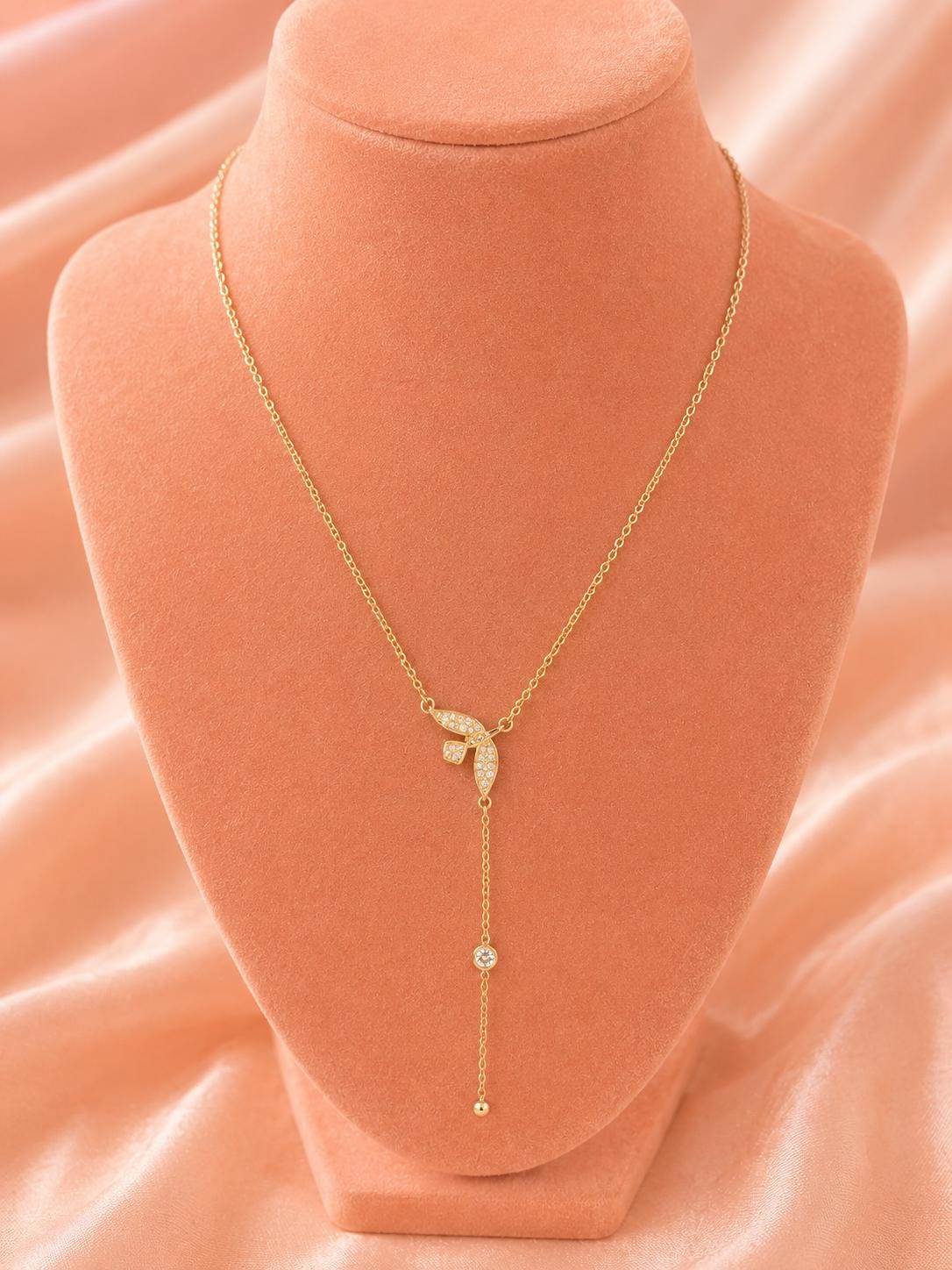18K Gold Plated Bow Lariat Necklace, Dainty Y Chain, Minimalist Jewelry