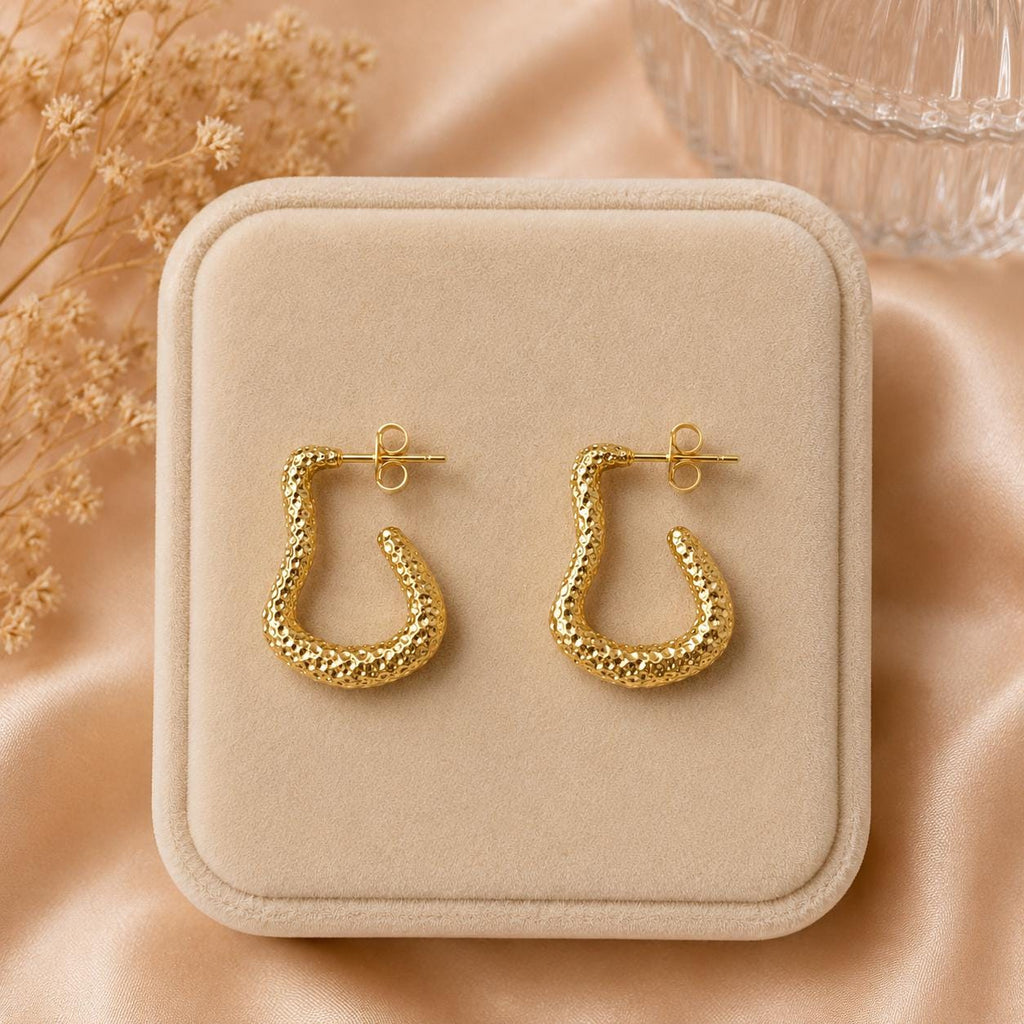Textured Gold Hoop Earrings, Organic Statement, 18K Plated, Minimalist Chunky Jewelry