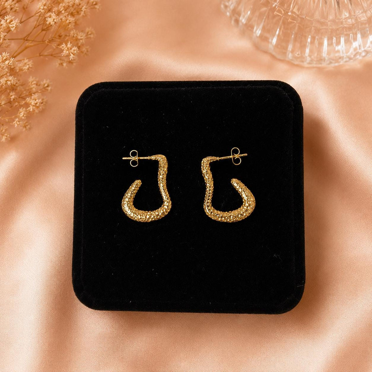 Textured Gold Hoop Earrings, Organic Statement, 18K Plated, Minimalist Chunky Jewelry