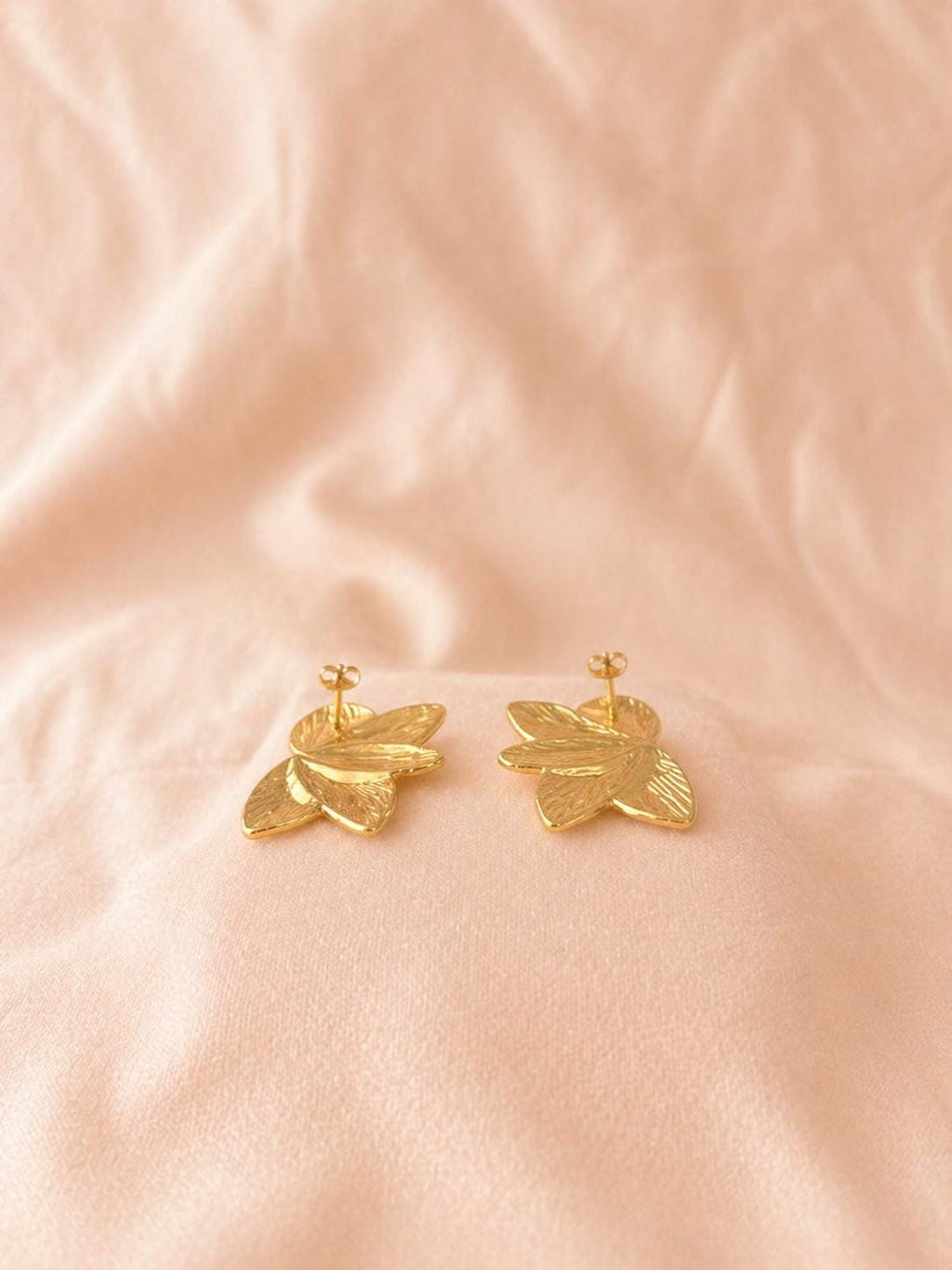 18K Gold Plated Leaf Statement Earrings, Sculptural Floral Design
