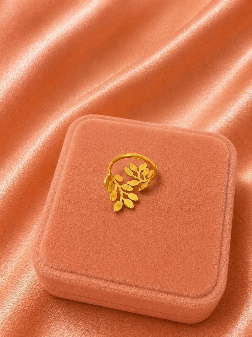 18K Gold Plated Leaf Ring, Adjustable Botanical Branch Jewelry, Nature-Inspired Statement Ring
