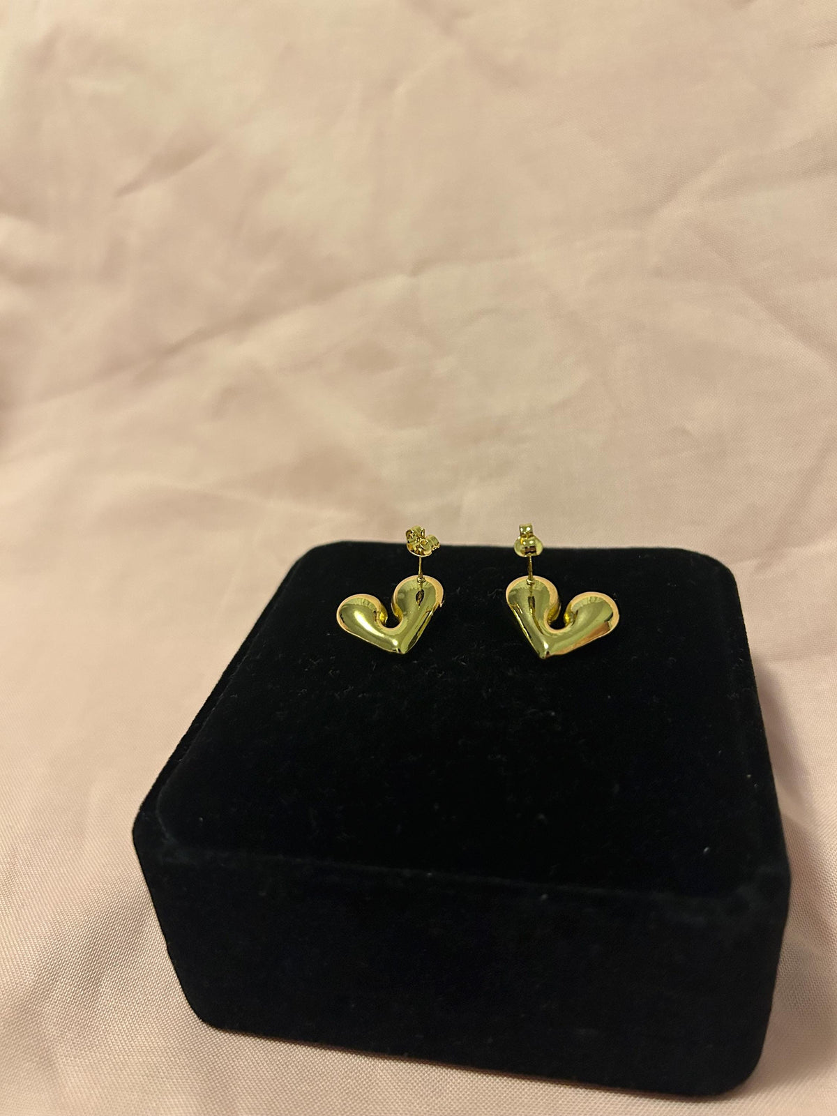 18K Gold Plated Sculpted Heart Stud Earrings, Minimalist Everyday Jewelry