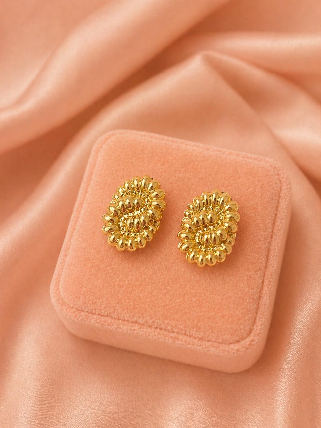 18K Gold Plated Initial Earrings – Textured Letter S Studs – Vintage Style Tarnish Resistant