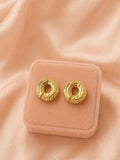 Textured 18K Gold Plated Hoop Stud Earrings – Minimalist Stainless Steel Statement Studs