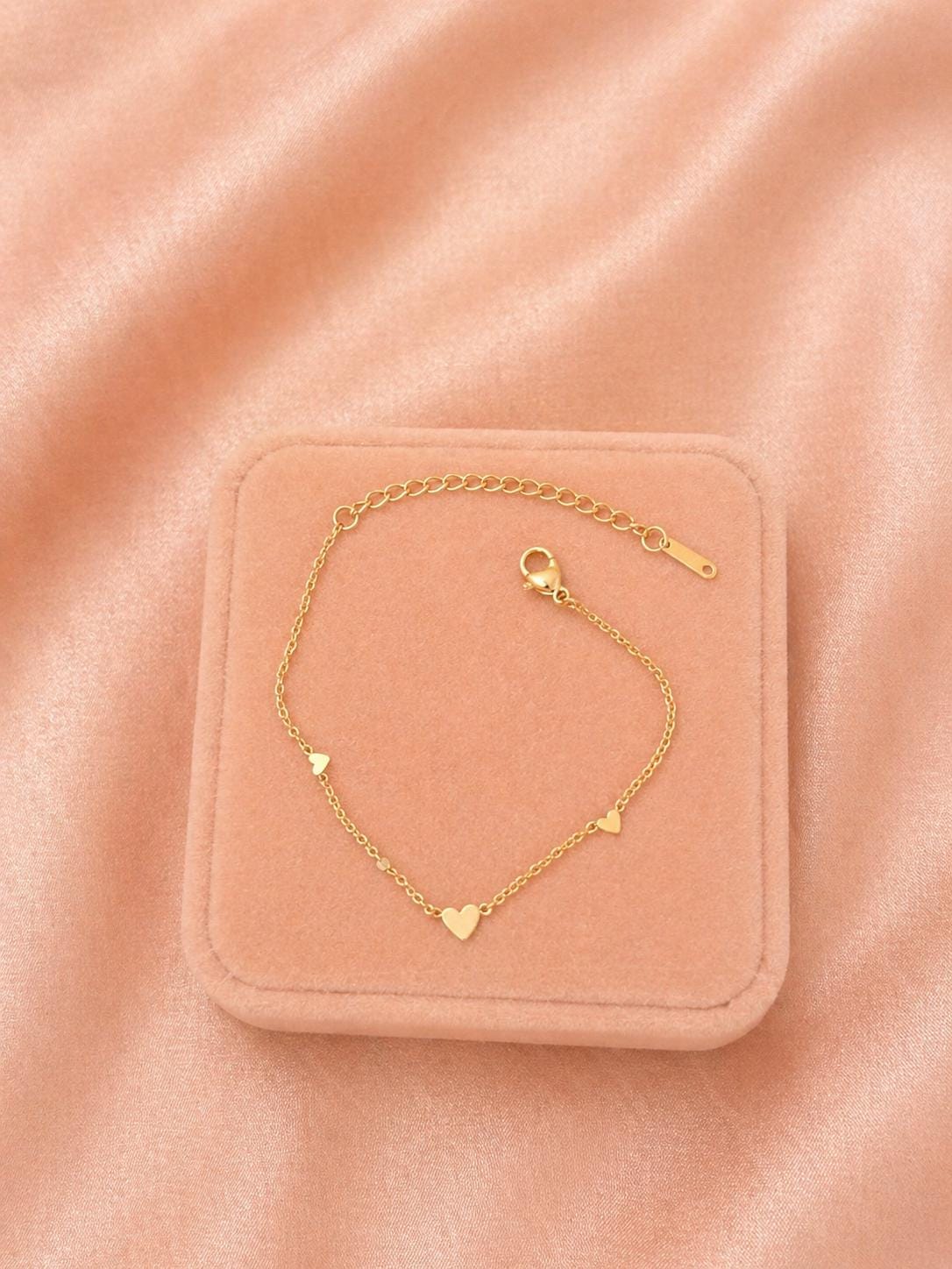 18K Gold Plated Heart Bracelet – Dainty Chain, Minimalist Stainless Steel Jewelry