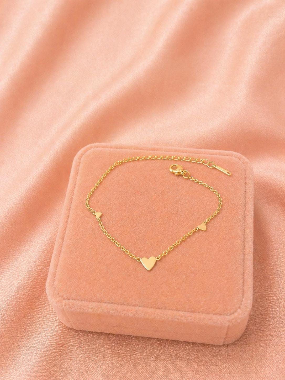 18K Gold Plated Heart Bracelet – Dainty Chain, Minimalist Stainless Steel Jewelry