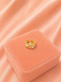 18K Gold Plated Multi Layer Ring – Adjustable Stainless Steel with White Stone Accents