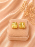 18K Gold Plated Woven Stud Earrings, Stainless Steel Quilted Statement Jewelry
