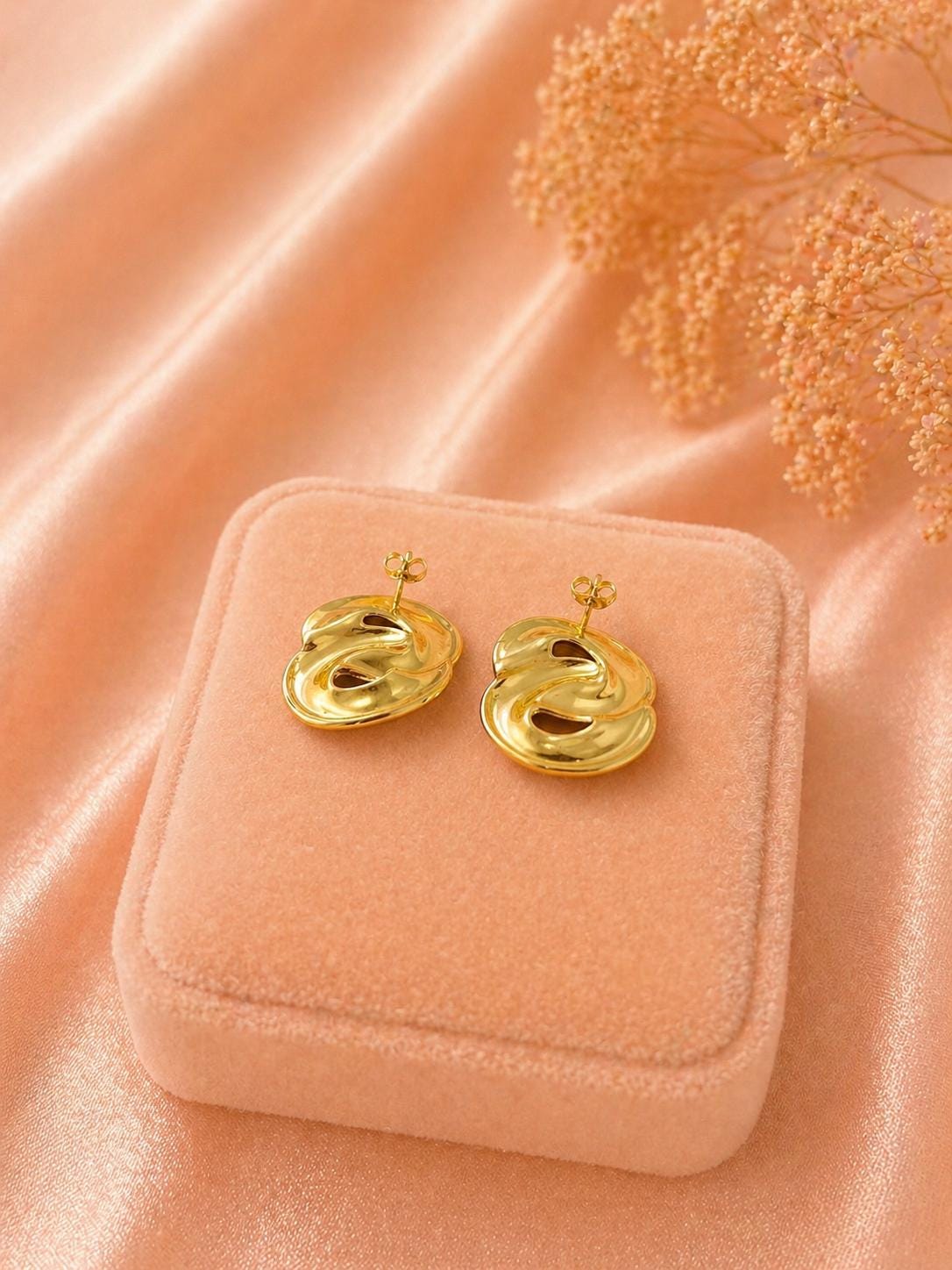 18K Gold Plated Knot Stud Earrings, Chunky Minimalist Bold Jewelry