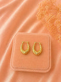 18K Gold Plated Oval Hoop Earrings, Textured Twisted Stainless Steel Hoops