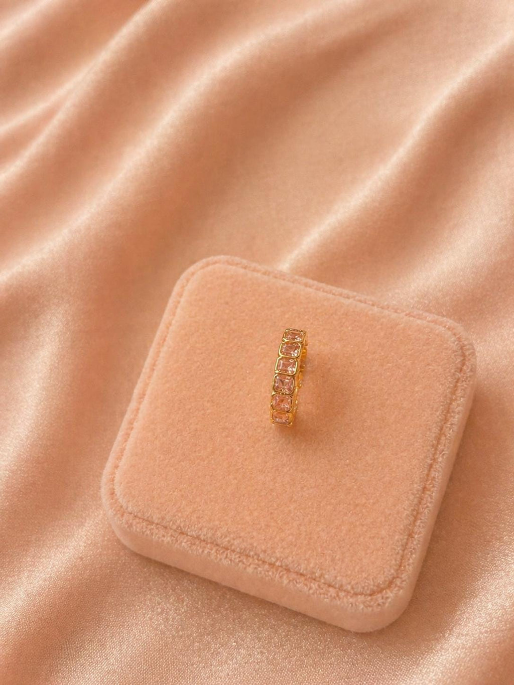 18K Gold Plated Crystal Band Ring, Adjustable Stainless Steel, Minimalist Stackable Jewelry