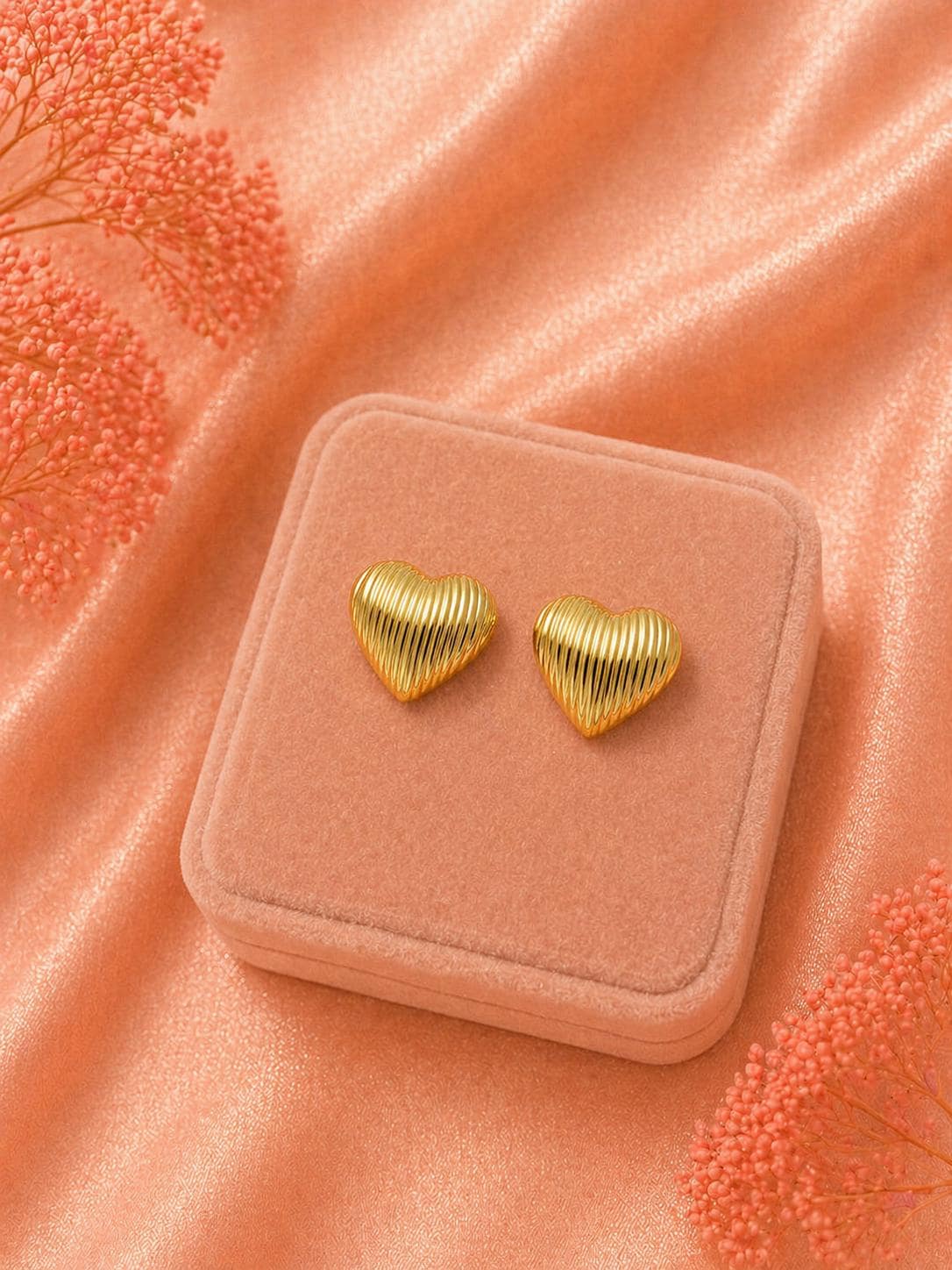 18K Gold Plated Puffy Heart Stud Earrings, Minimalist Stainless Steel Jewelry