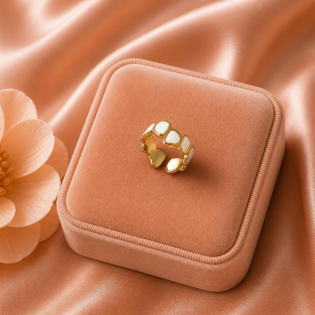 18K Gold Plated Heart Ring | Adjustable Minimalist Band | Stainless Steel Jewelry