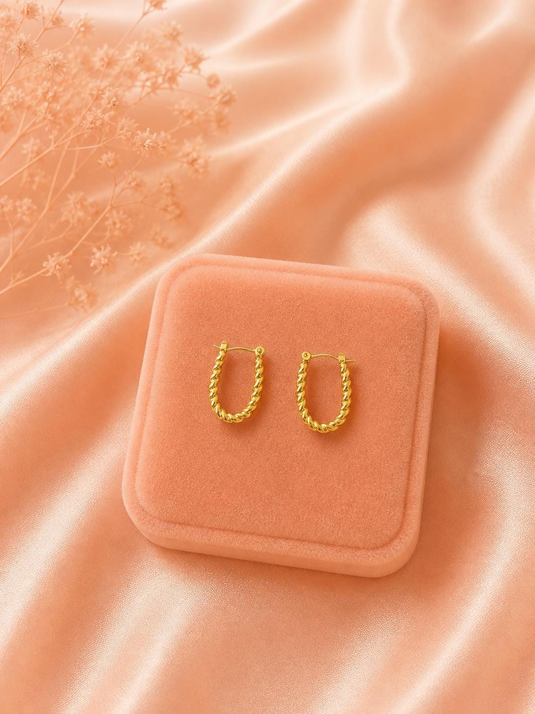 18K Gold Plated Twisted Hoop Earrings | Rope Texture Stainless Steel Hoops