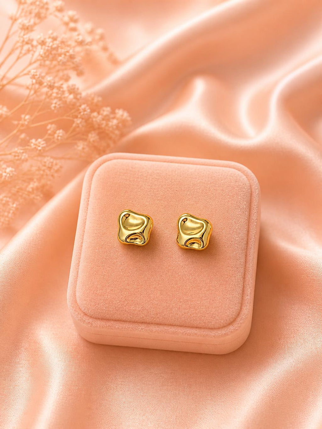 18K Gold Plated Chunky Organic Stud Earrings | Sculpted Liquid Metal Statement Jewelry