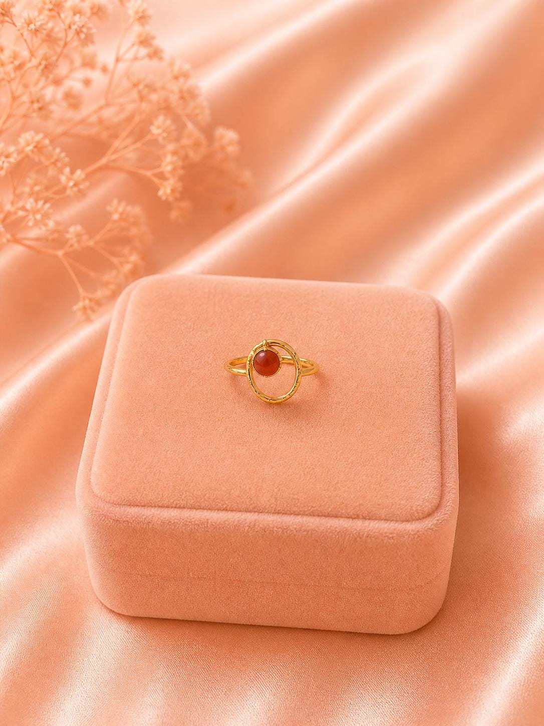 18K Gold Plated Open Circle Ring | Minimalist Dainty Gemstone Stainless Steel Everyday Jewelry