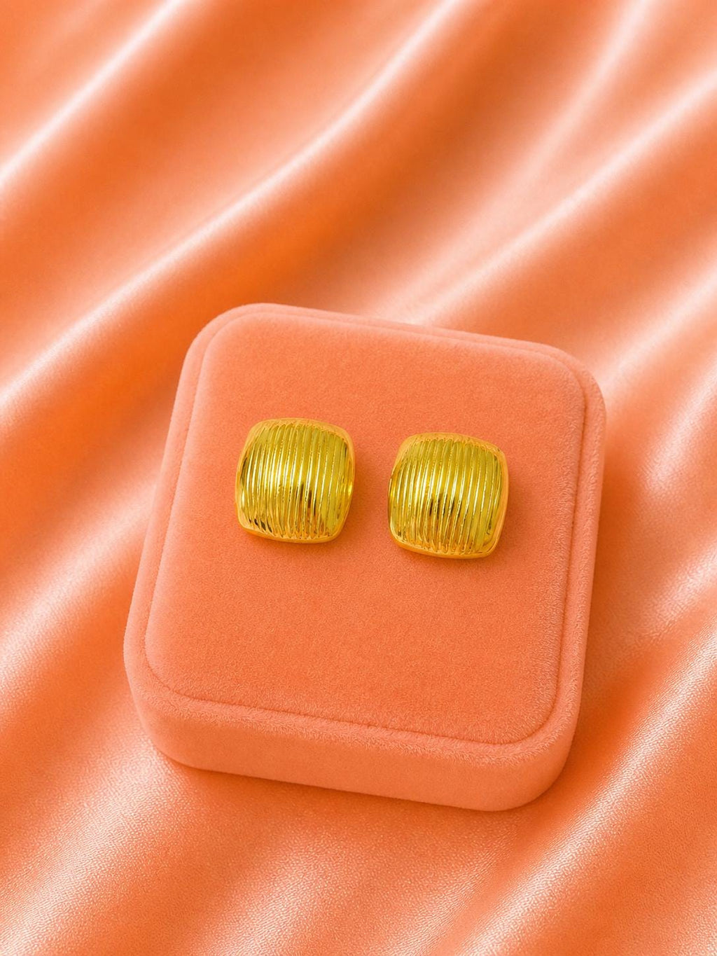 Textured Square 18K Gold Plated Stud Earrings | Minimalist Chunky Stainless Steel Jewelry