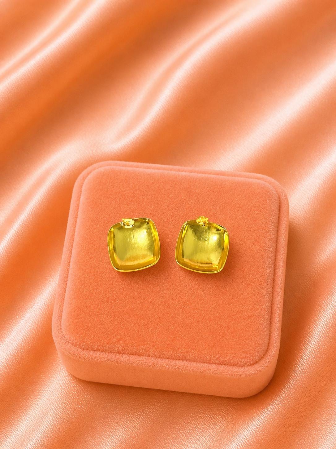 Textured Square 18K Gold Plated Stud Earrings | Minimalist Chunky Stainless Steel Jewelry