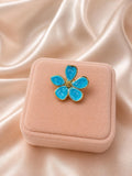 18K Gold Plated Blue Enamel Daisy Flower Ring | Adjustable Statement Jewelry