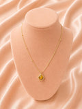 18K Gold Plated Green Stone Pendant Necklace | Dainty Beaded Chain, Minimalist Everyday Jewelry