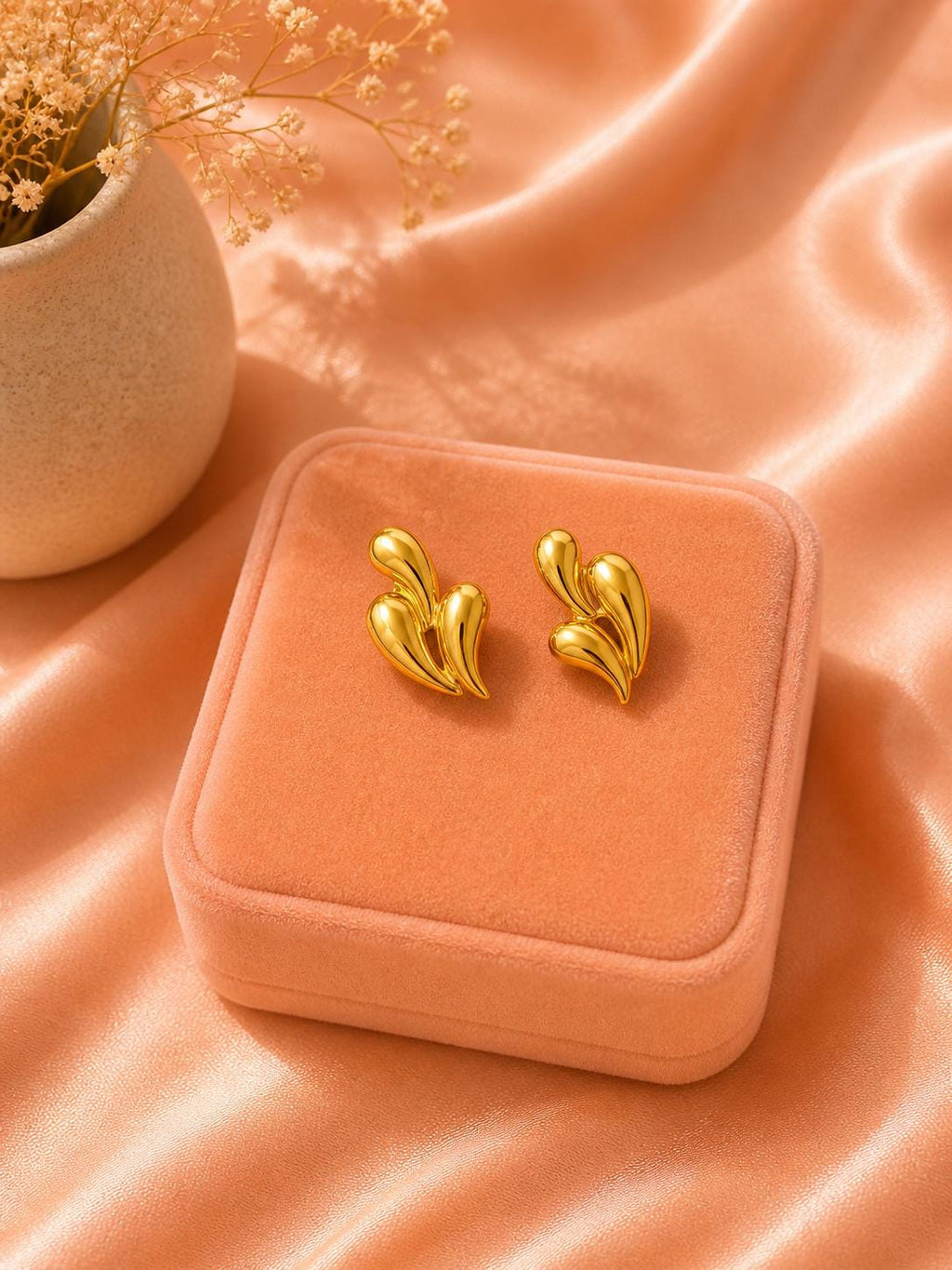 18K Gold Plated Heart Stud Earrings, Minimalist Romantic Stainless Steel Jewelry