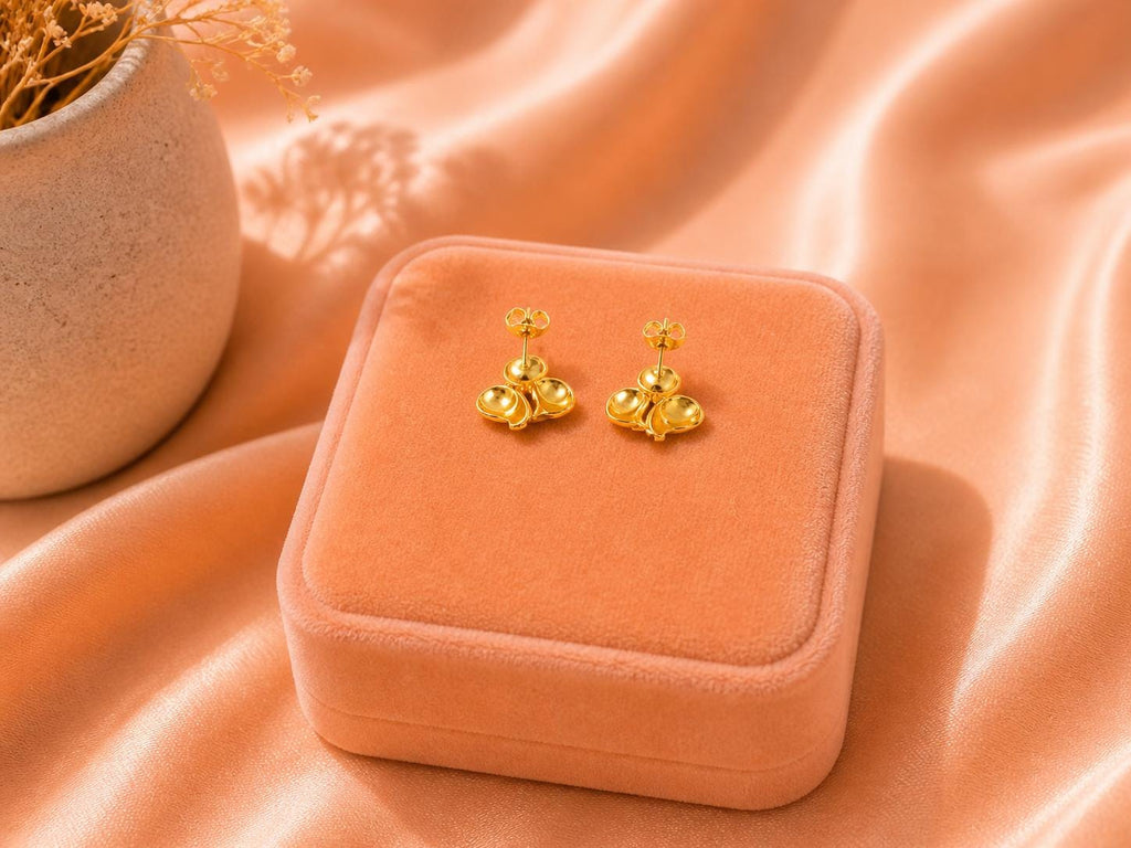 18K Gold Plated Heart Stud Earrings, Minimalist Romantic Stainless Steel Jewelry