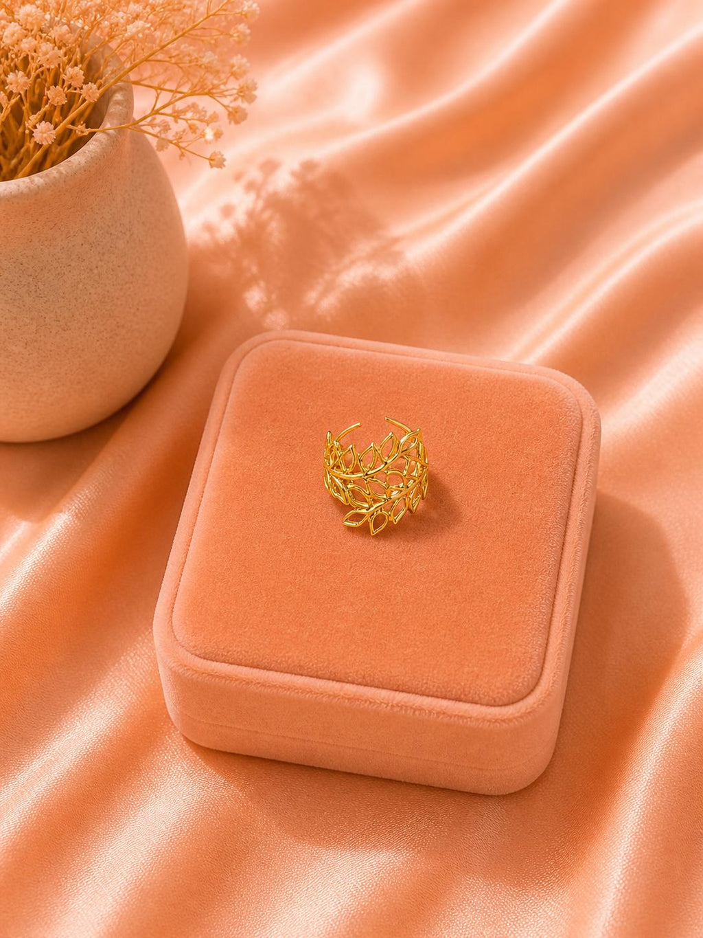 18K Gold Plated Leaf Wrap Ring, Adjustable Nature Inspired Boho Jewelry