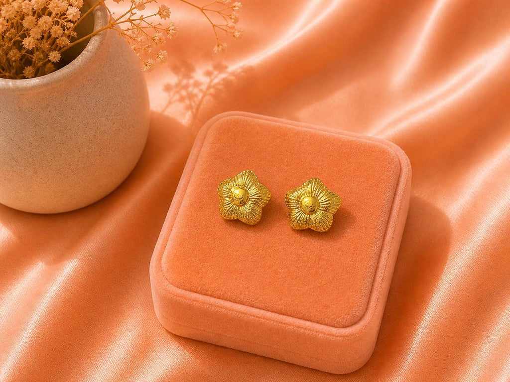 18K Gold Plated Flower Stud Earrings, Minimalist Floral Dainty Gold Studs