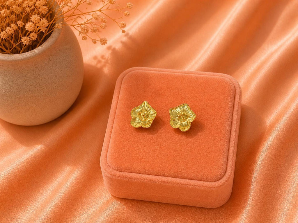18K Gold Plated Flower Stud Earrings, Minimalist Floral Dainty Gold Studs