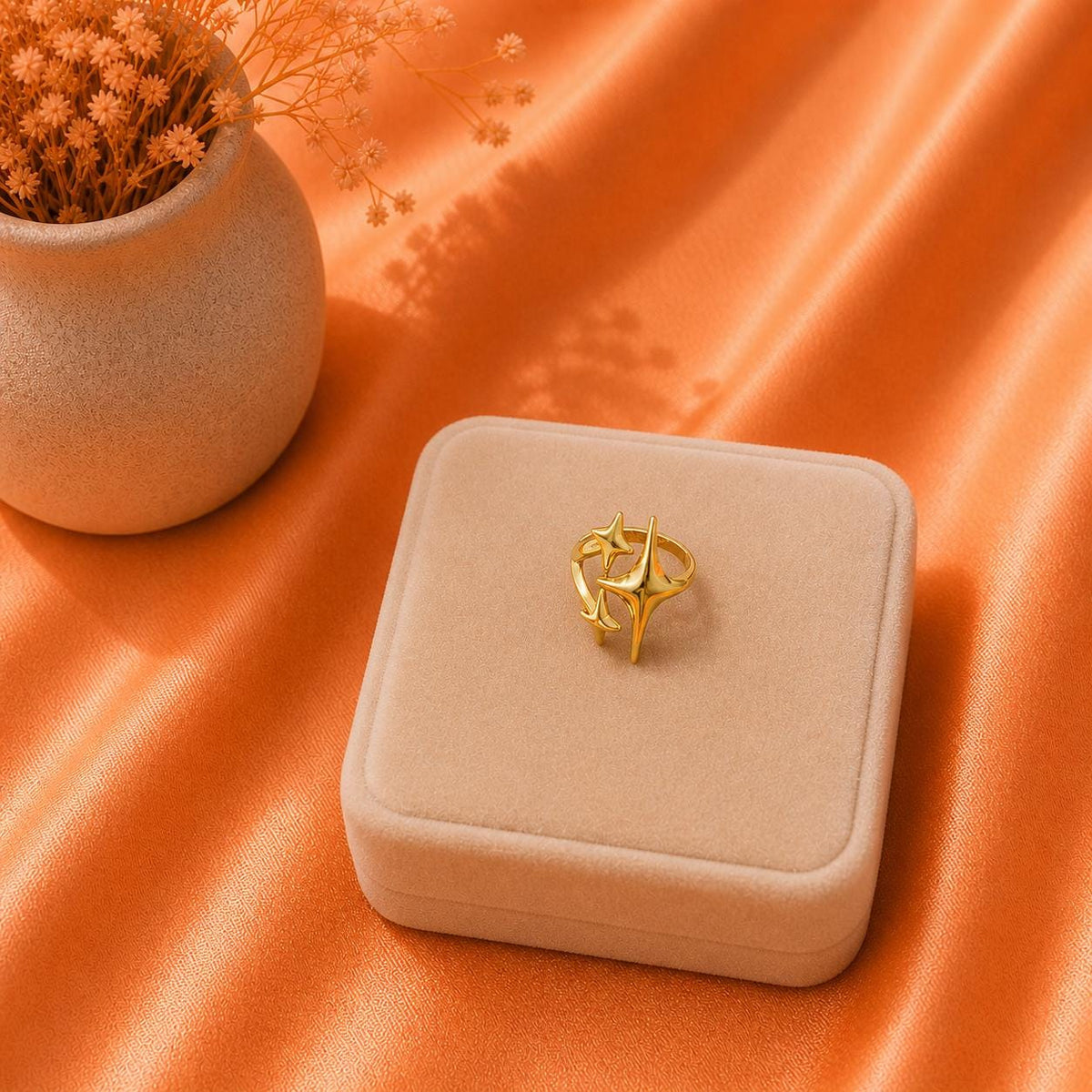 18K Gold Plated Star Cluster Ring, Adjustable Celestial Minimalist Jewelry