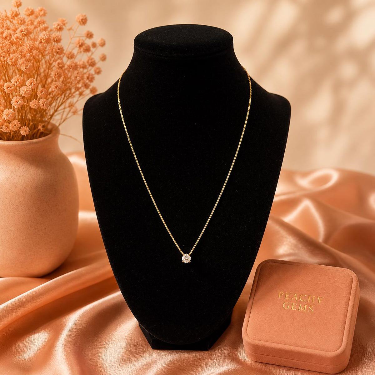 18K Gold Plated Solitaire Necklace, Dainty Crystal Pendant, Minimalist Everyday Jewelry