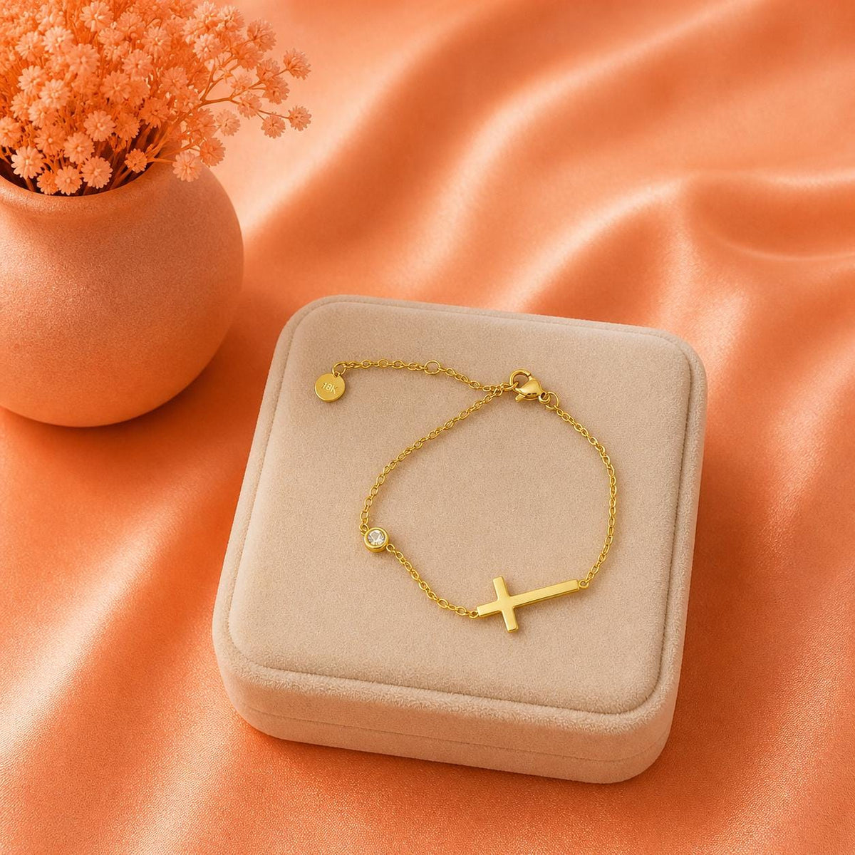 Dainty Gold Cross Bracelet, 18K Plated Stainless Steel, Minimalist Religious Jewelry