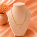 18K Gold Plated Layered Necklace, Dainty Crystal Pendant, Minimalist Double Chain Jewelry
