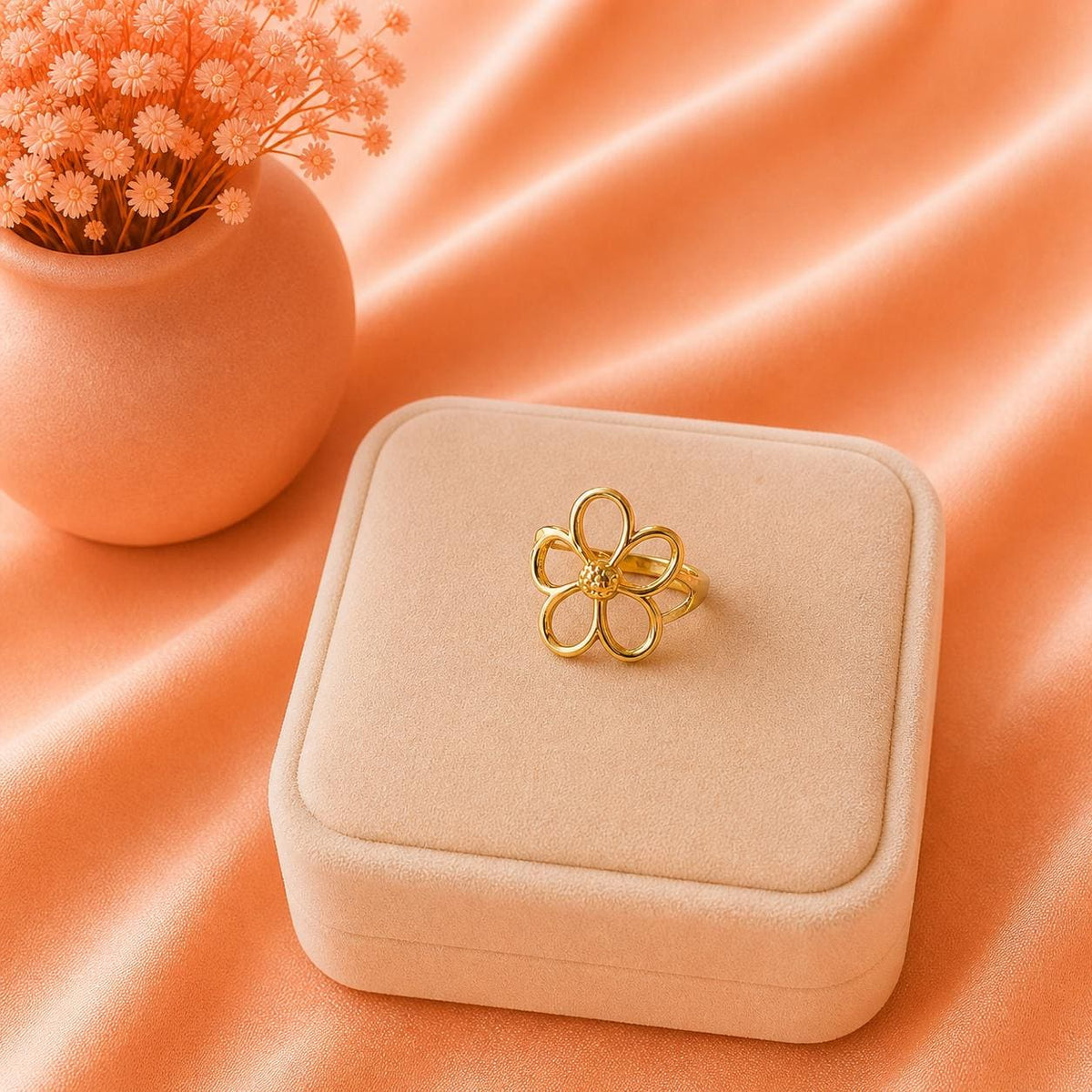 18K Gold Plated Daisy Open Ring, Minimalist Floral Stainless Steel Jewelry