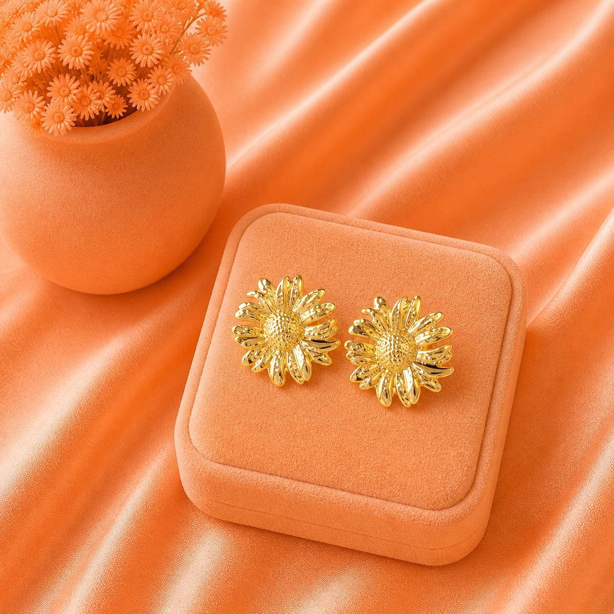 Gold Daisy Statement Stud Earrings, 18K Plated Flower Jewelry, Bold Summer Accessory