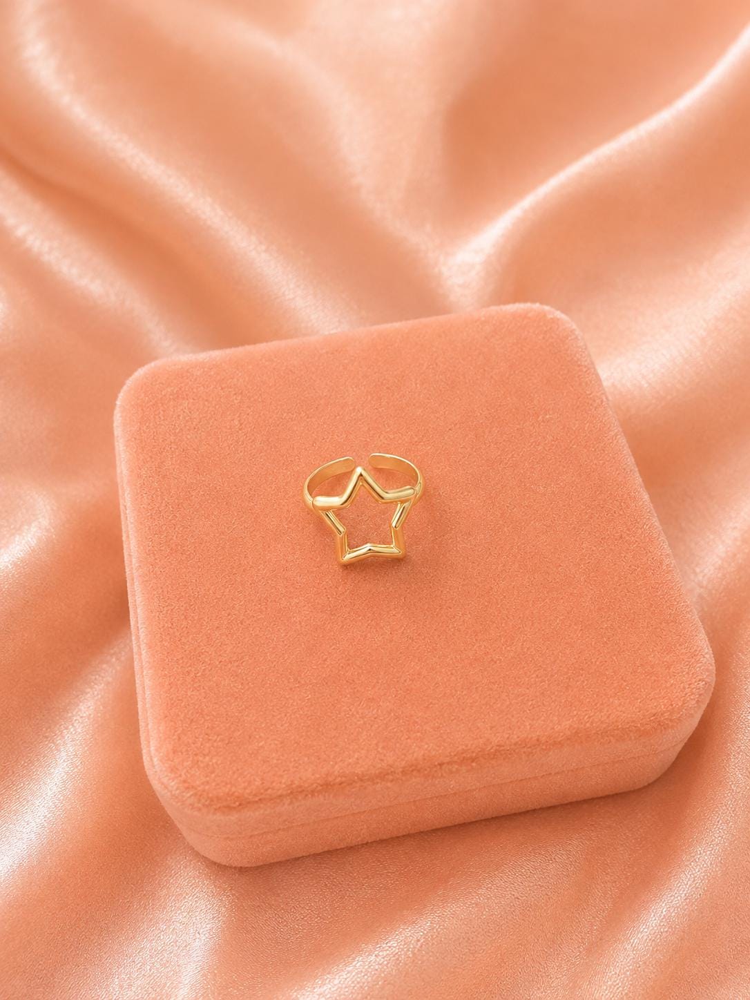 18K Gold Plated Star Ring, Adjustable Open Celestial Band, Minimalist Jewelry