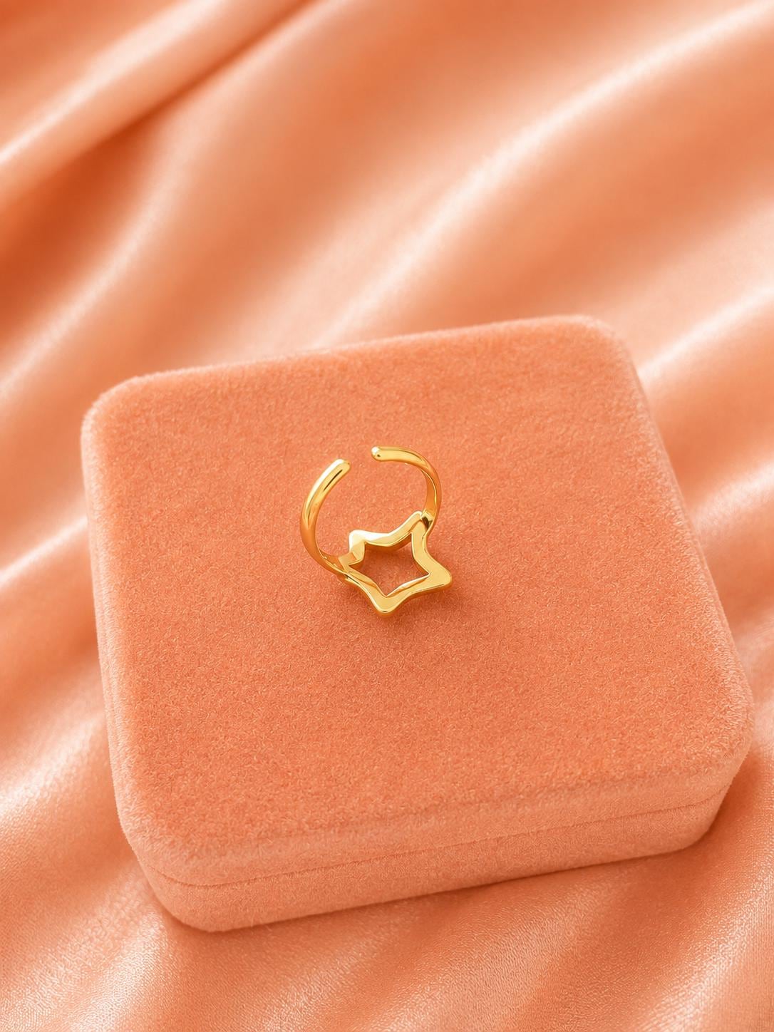 18K Gold Plated Star Ring, Adjustable Open Celestial Band, Minimalist Jewelry