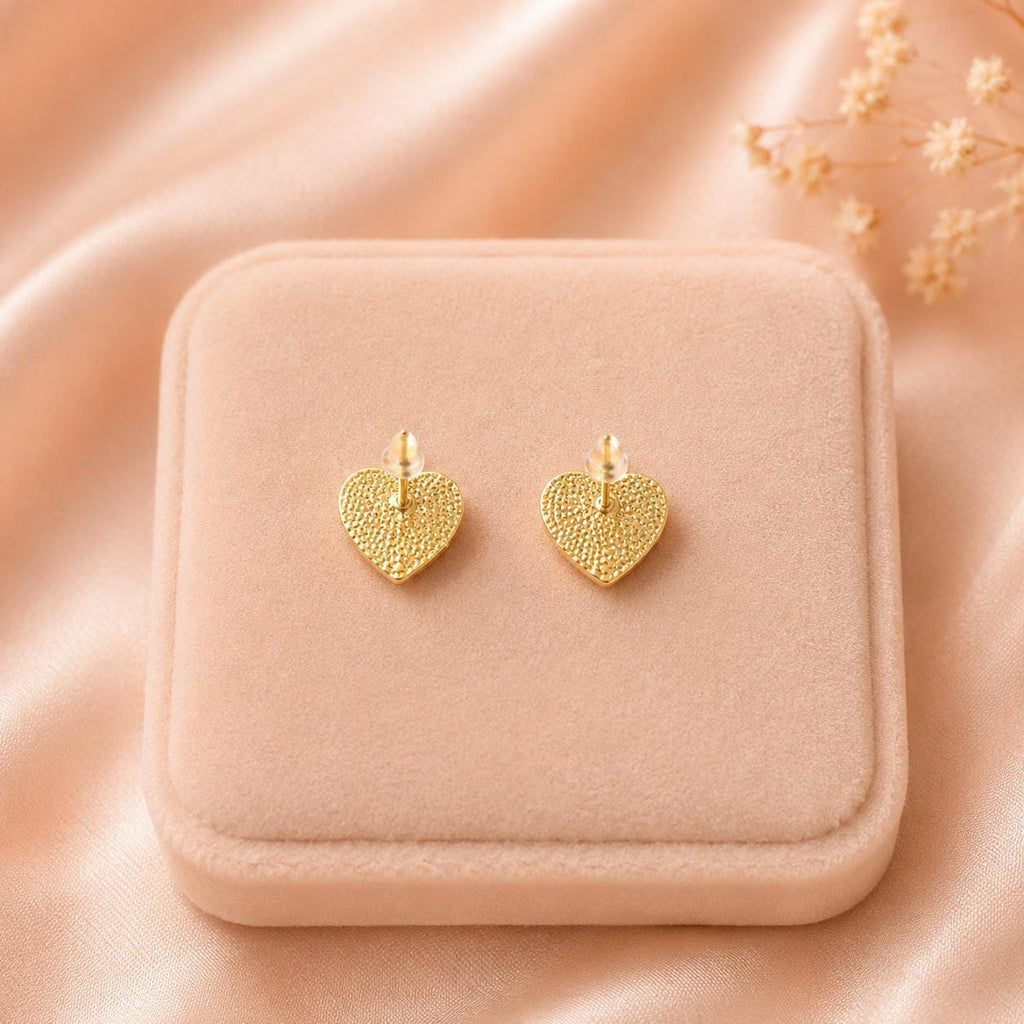Textured Gold Heart Stud Earrings – 18K Gold Plated Stainless Steel Jewelry