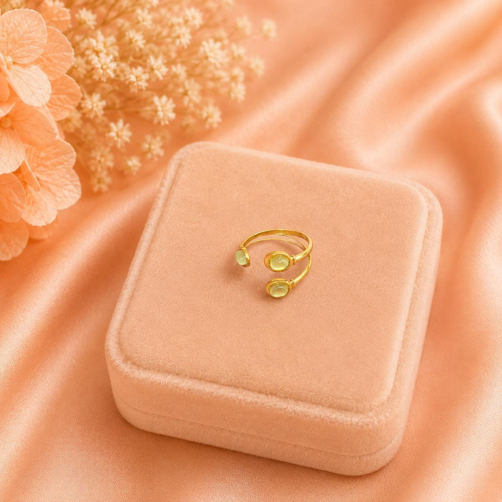 18K Gold Plated Double Band Open Ring, Minimalist Oval Accent, Adjustable Everyday Jewelry