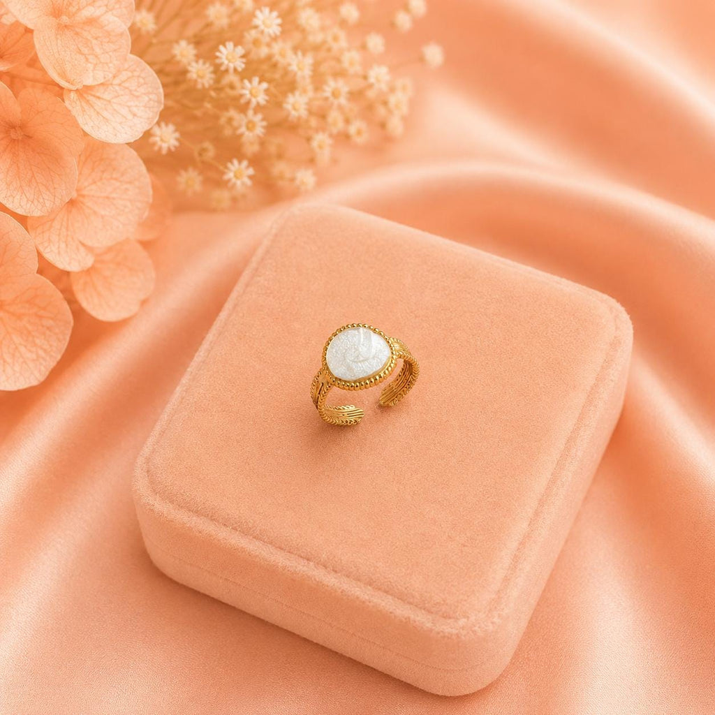 18K Gold Plated Adjustable Ring, Roman Coin Inspired Centerpiece, Textured Antique Style Jewelry