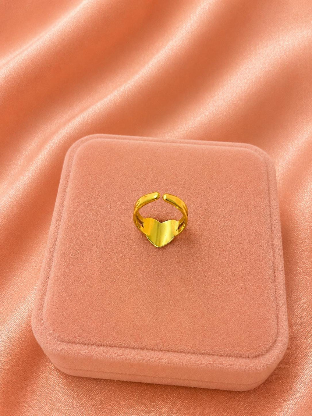 18K Gold Plated Heart Ring, Adjustable Open Band, Minimalist Romantic Jewelry
