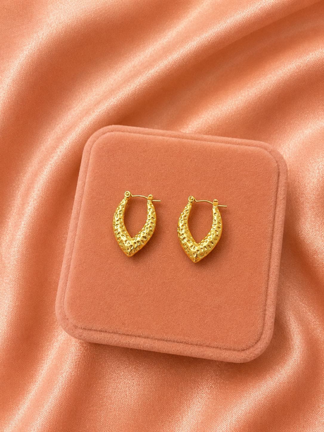 Textured Gold Hoop Earrings, 18K Plated Hammered Statement Hoops