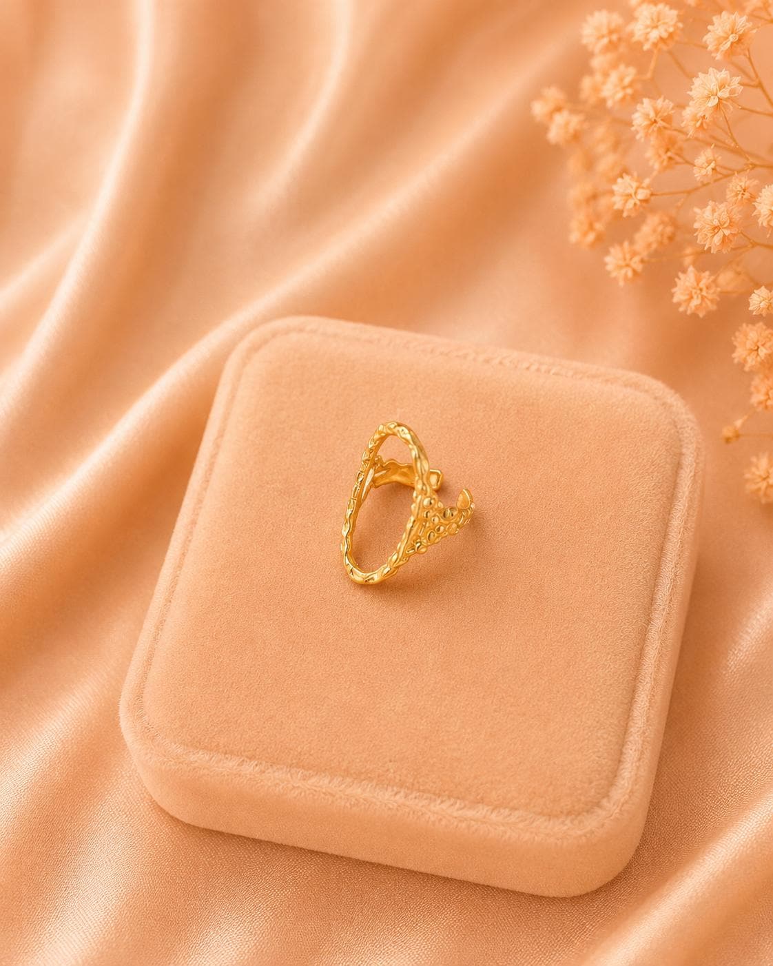 Textured Open Oval Ring: 18K Gold Plated Adjustable Statement Jewelry